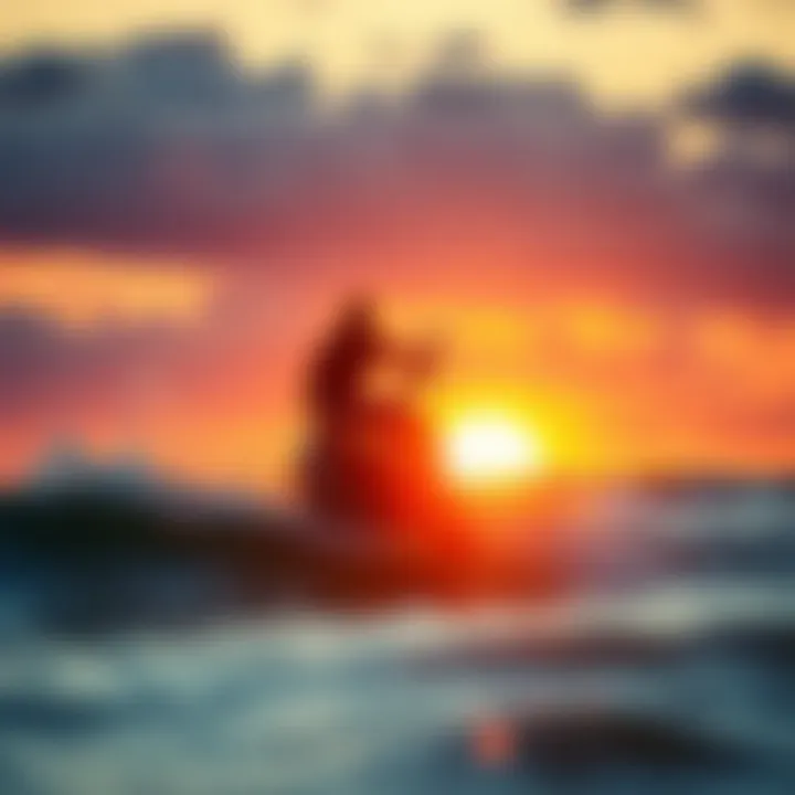 Thrilling Motorized Surfing at Sunset A stunning sunset backdrop highlighting the thrill of motorized surfing