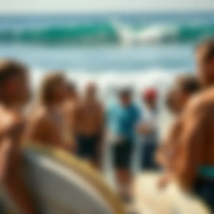 Community Insights on Surf Conditions A group of surfers engaging in a vibrant discussion about surf conditions