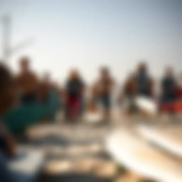Longboard Community at the Beach A diverse group of longboarders enjoying a sunny day at the beach.