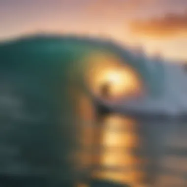 A surfer gliding smoothly on a wave under a vibrant sunset