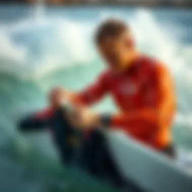 Eco-Friendly Cleaning in Action A surfer rinsing a wetsuit with a biodegradable cleaning solution.