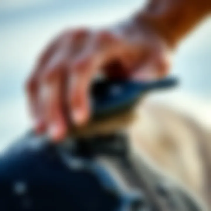 Gentle Care for Longevity Close-up of a wetsuit being scrubbed with a gentle brush.