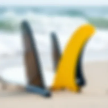 Illustration of a surfboard fin setup on the beach