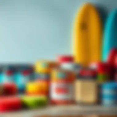 Diverse Range of Surfboard Wax Colorful surfboard wax options displayed