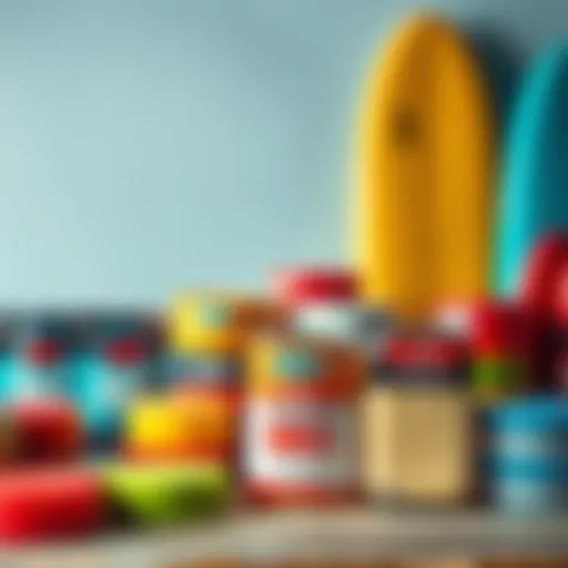 Diverse Range of Surfboard Wax Colorful surfboard wax options displayed