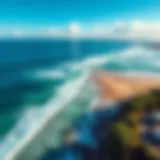 Stunning aerial view of a surf beach in Puerto Rico with perfect waves.