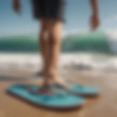 Surfer putting on flip flops after a surf session