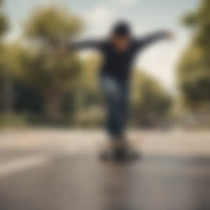 A skateboarder practicing ollie on a smooth surface.