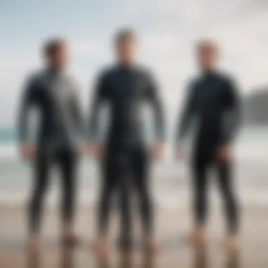 Comparing Wetsuit Fits A comparison of different wetsuit fits on display.