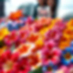 A vibrant assortment of Hawaiian lei flowers showcasing their diverse colors and textures.