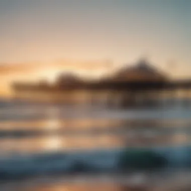 Iconic Santa Monica Pier with surfers in the foreground