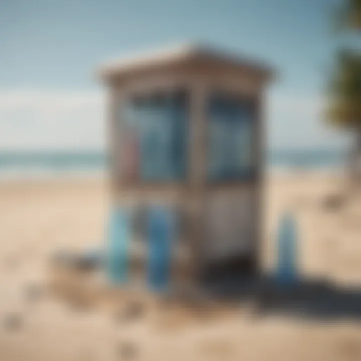 Refreshing drinks and water bottles arranged on a sandy beach, promoting hydration.