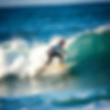 A surfer riding a wave showcasing the performance of a surfboard