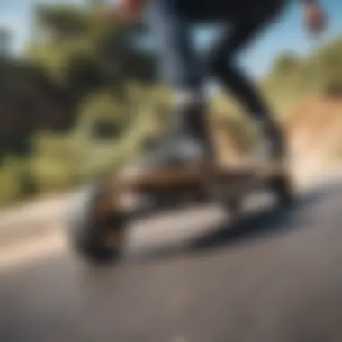 Longboard wheels in action during a downhill ride, showing performance in motion