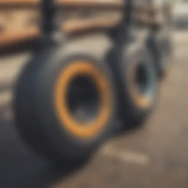 Different sizes of longboard wheels compared side by side with measurements