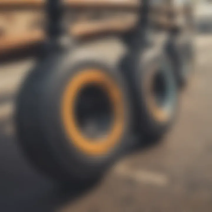 Different sizes of longboard wheels compared side by side with measurements