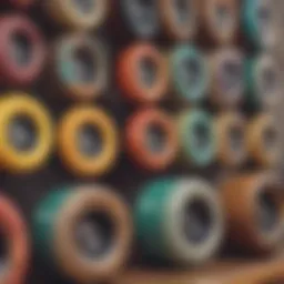 Variety of longboard skateboard wheels showcasing different colors and designs