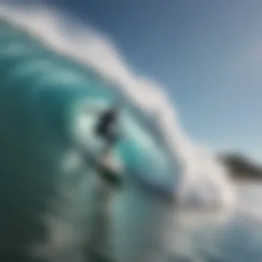 A surfer catching a massive wave