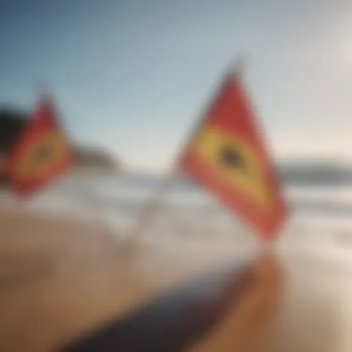 Visual representation of surf flags on a beach