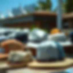 Stylish surf hats on display