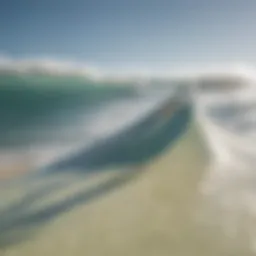 Close-up view of a surfboard with a nose protector attached