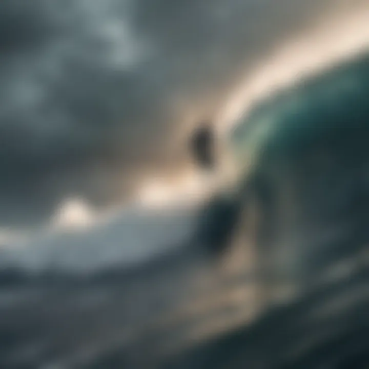 A surfer navigating a wave with a Lightning Bolt surfboard