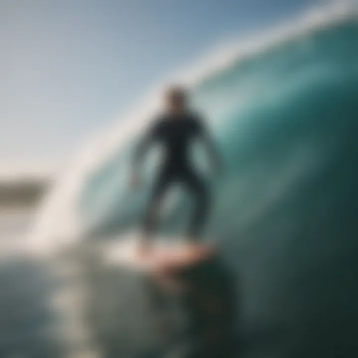 A surfer using a leash while riding a wave