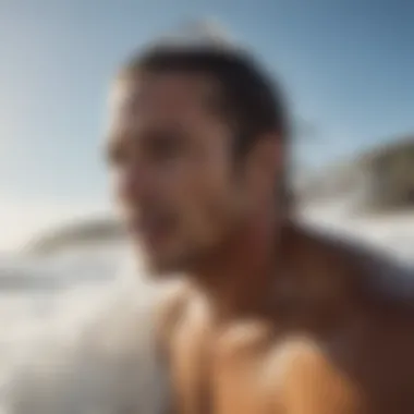 Person surfing with water splashing around ears