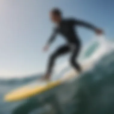 Surfer skillfully maneuvering on a wave skimmer board during optimal conditions