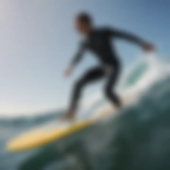 Surfer skillfully maneuvering on a wave skimmer board during optimal conditions