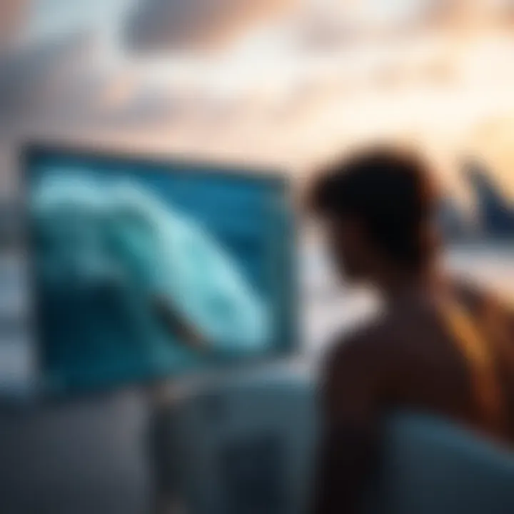 Assessing Surf Conditions with Weather Maps Surfer analyzing weather conditions before hitting the waves