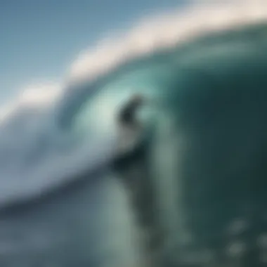 Surfer navigating through powerful waves