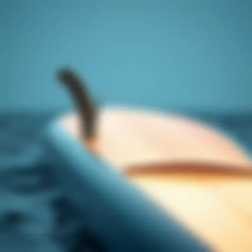 Innovative Surfboard Design Detailed view of surfboard design showcasing its contours and fins