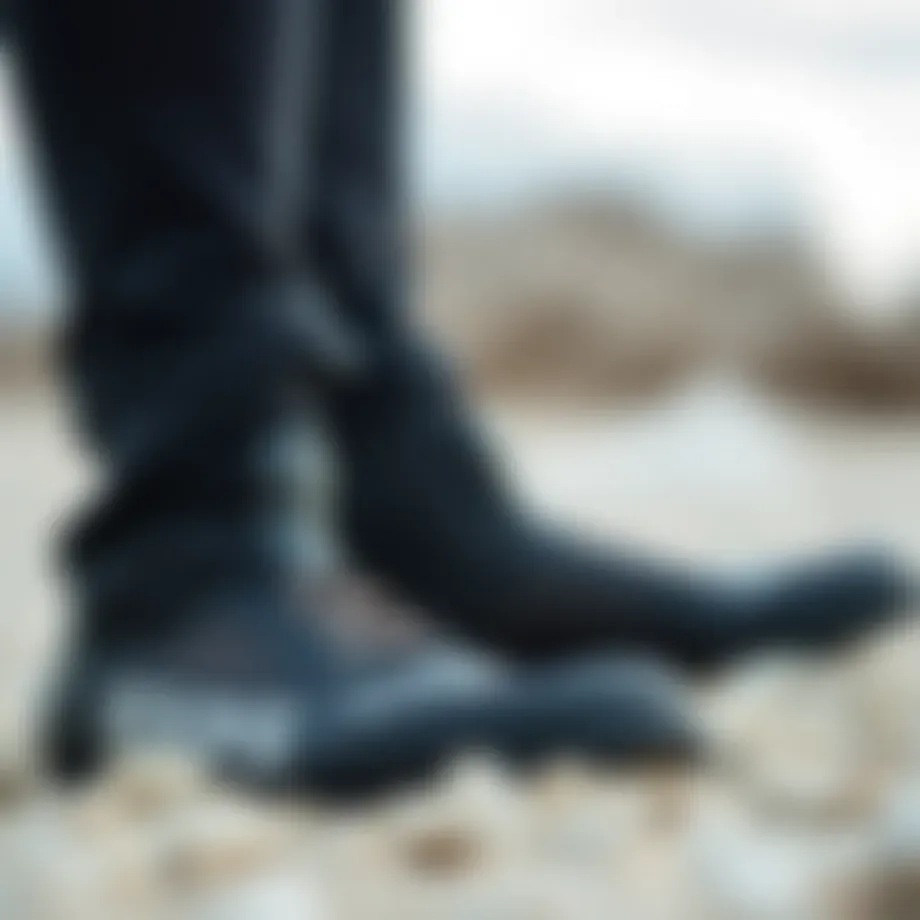 Close-up of wetsuit boots showcasing material texture and design