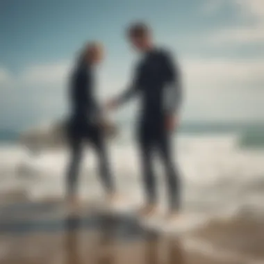 Surfer adjusting a well-fitted wetsuit before entering the water